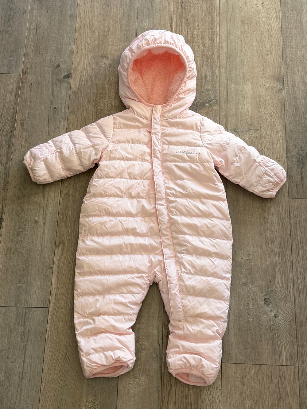 Eddie Bauer Pink Hooded Puffy One-Piece Snowsuit Size 3-6 Months